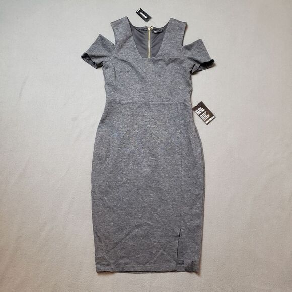 Express Grey Cold Shoulder Shift Dress with Cut Out Shoulders NWT NEW - Picture 2 of 12